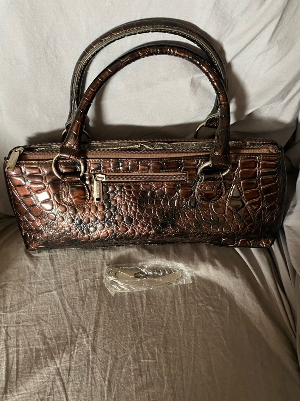 Primeware wine bag. Brown Croc-Embossed Satchel Handbag - Stylish Everyday Carry